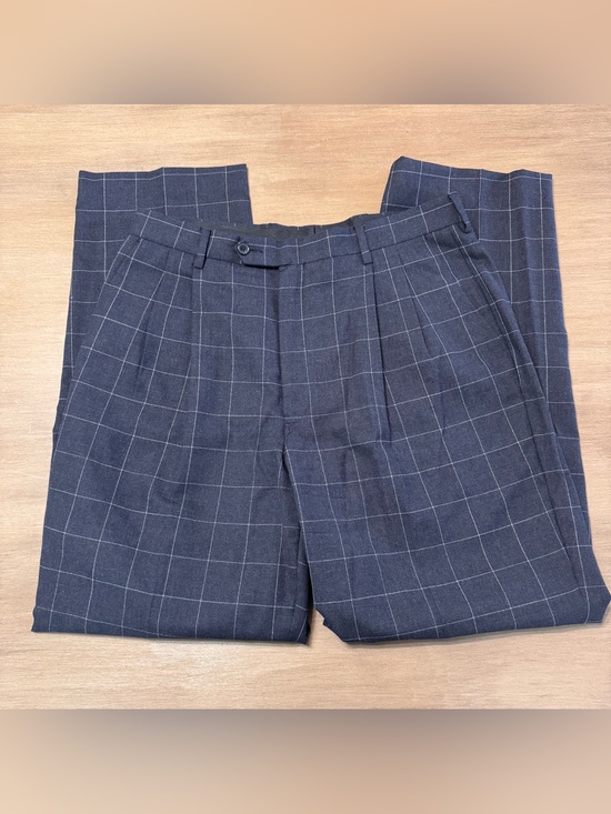 Bachrach Other - Bachrach Mens 35W 31L Wool Windowpane Pleated Dress Pants Navy Made in Italy